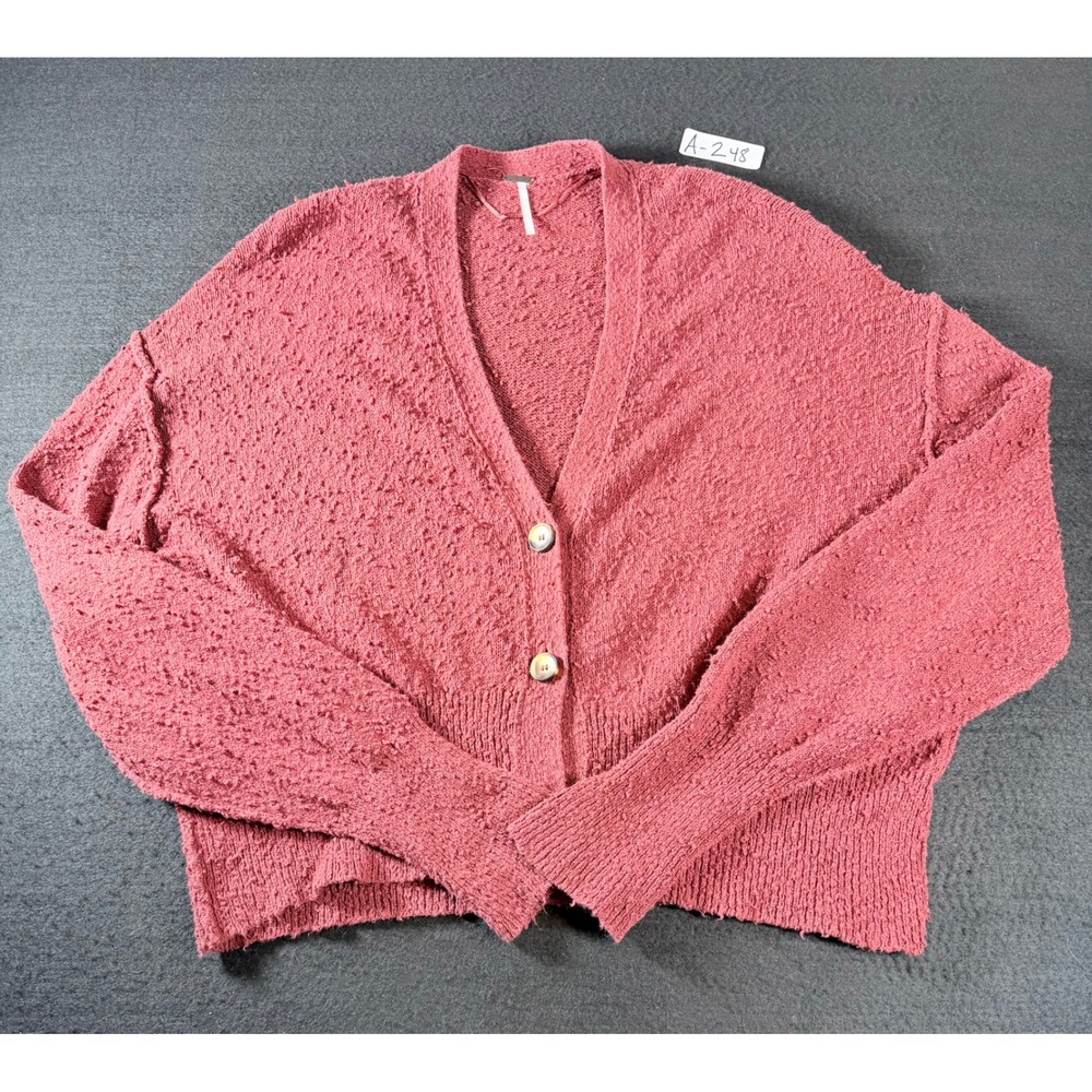 Free People Rose Pink Boucle Cropped Cardigan Sweater OB1329716 Women Small